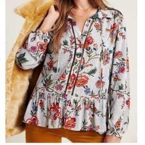 Anthropologie Mauve Janie Floral Peasant Boho Top Size 8